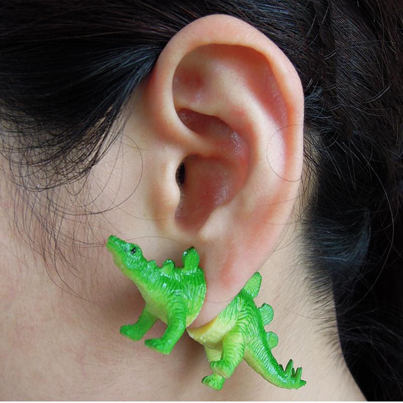 Sensitive Ear Studs Dinosaur Earrings Jewelry Green Plastic Posts Handmade